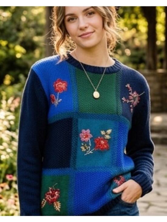Graver Studio Sweaters - Vintage 90’s Y2K grannycore embroidered floral colorblock sweater